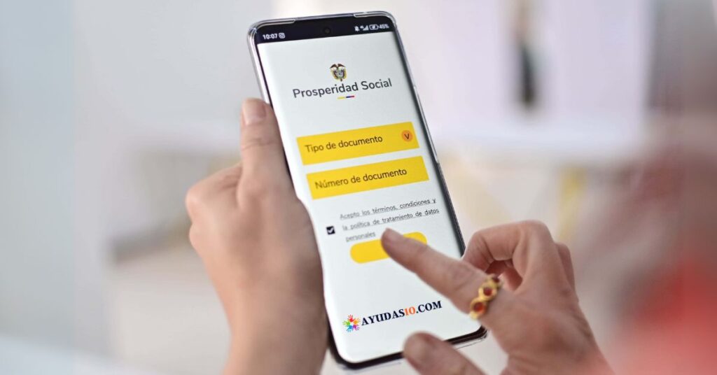 Pantalla del celular con la app Prosperidad Social abierta