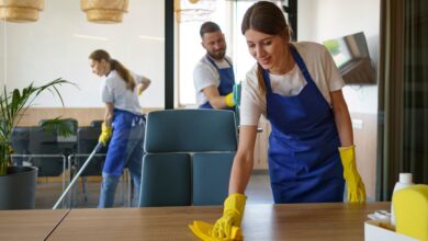 Empleada doméstica limpiando en casa con uniforme, representando trabajo formal