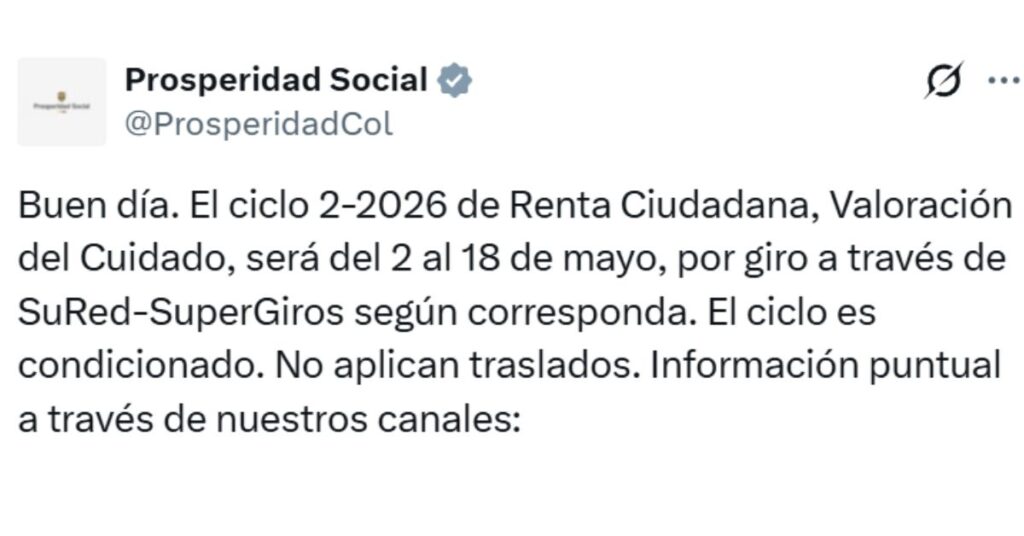 fecha de pago renta ciudadana en mayo