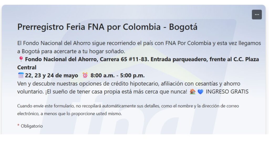 Inscripción Feria de vivienda Fondo Nacional del Ahorro