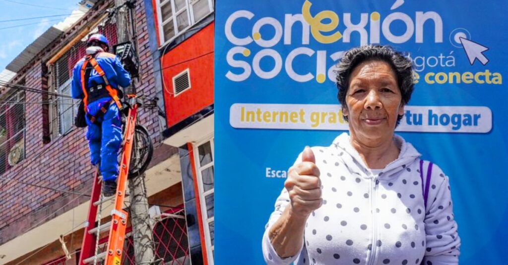 Familia en Bogotá utilizando internet gratuito de fibra óptica del programa Conexión Social
