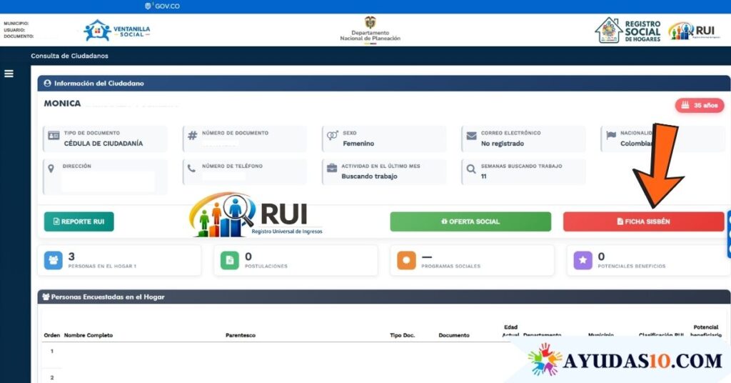  ficha técnica del RUI Sisbén