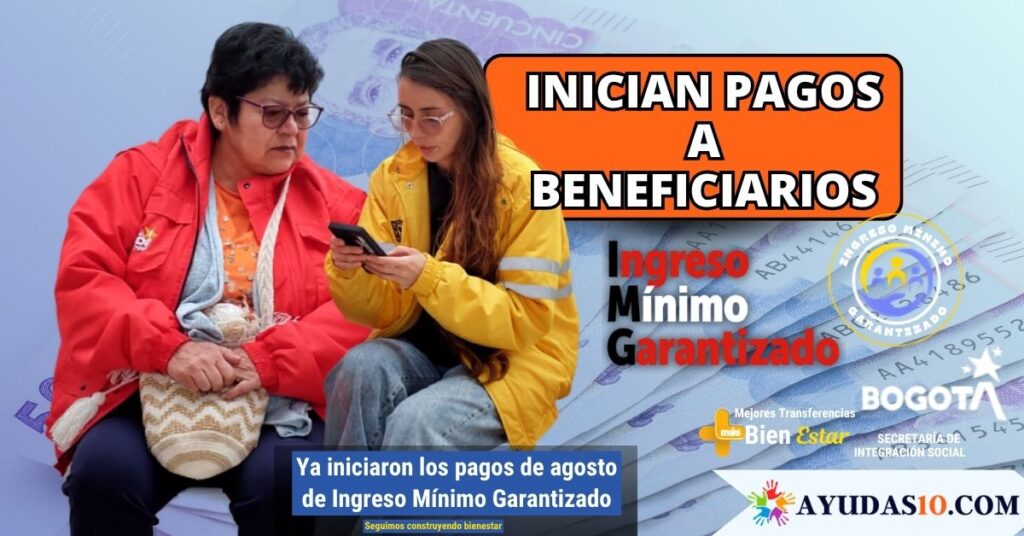 Ciudadana en Bogotá recibiendo la notificación del pago de agosto del Ingreso Mínimo Garantizado en su teléfono celular