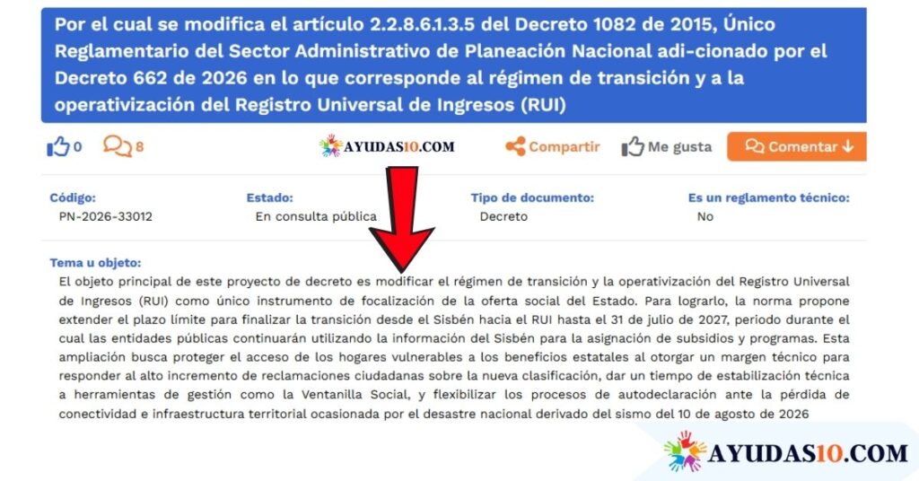 cambio del rui y sisben hasta julio del 2027